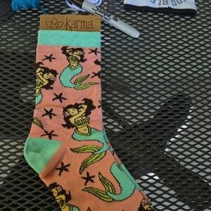 Karma Men's Mermaid Socks - Coral and Mint